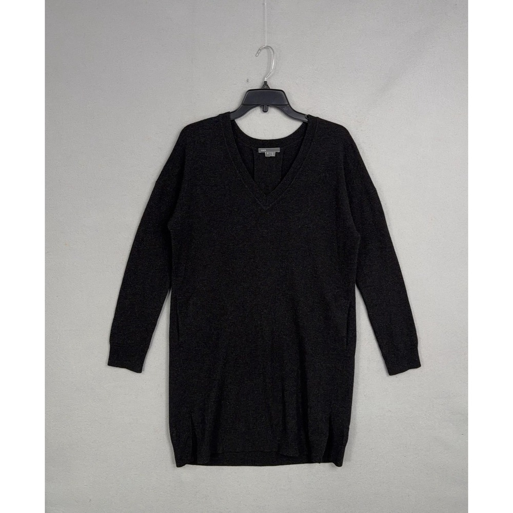 Vince Sweater Tunic Womens Small Gray Wool Cashmere V Neck Pockets Knit